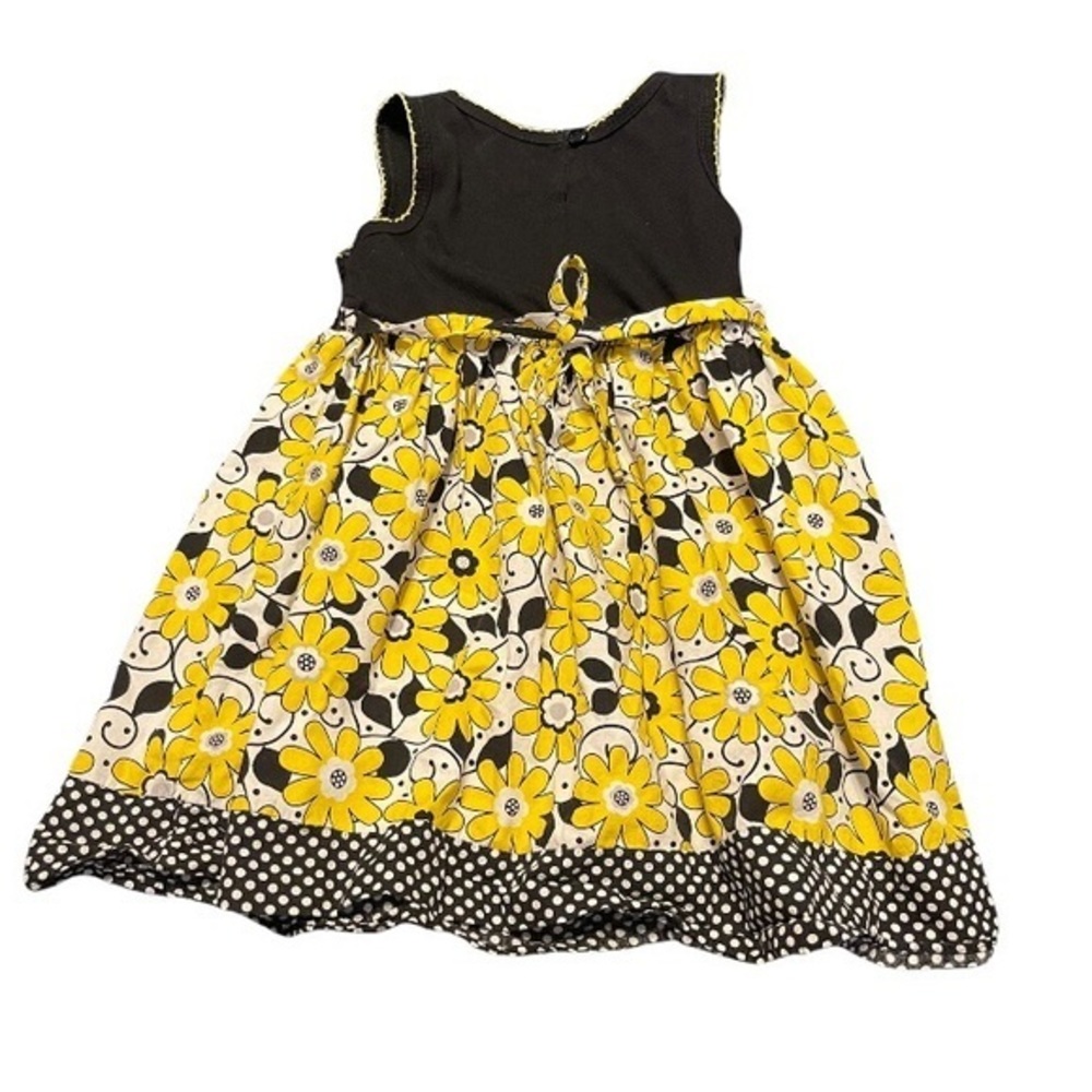 Youngland 4T black/yellow floral‎ full skirt keyhole back sleeveless dress - Picture 3 of 8